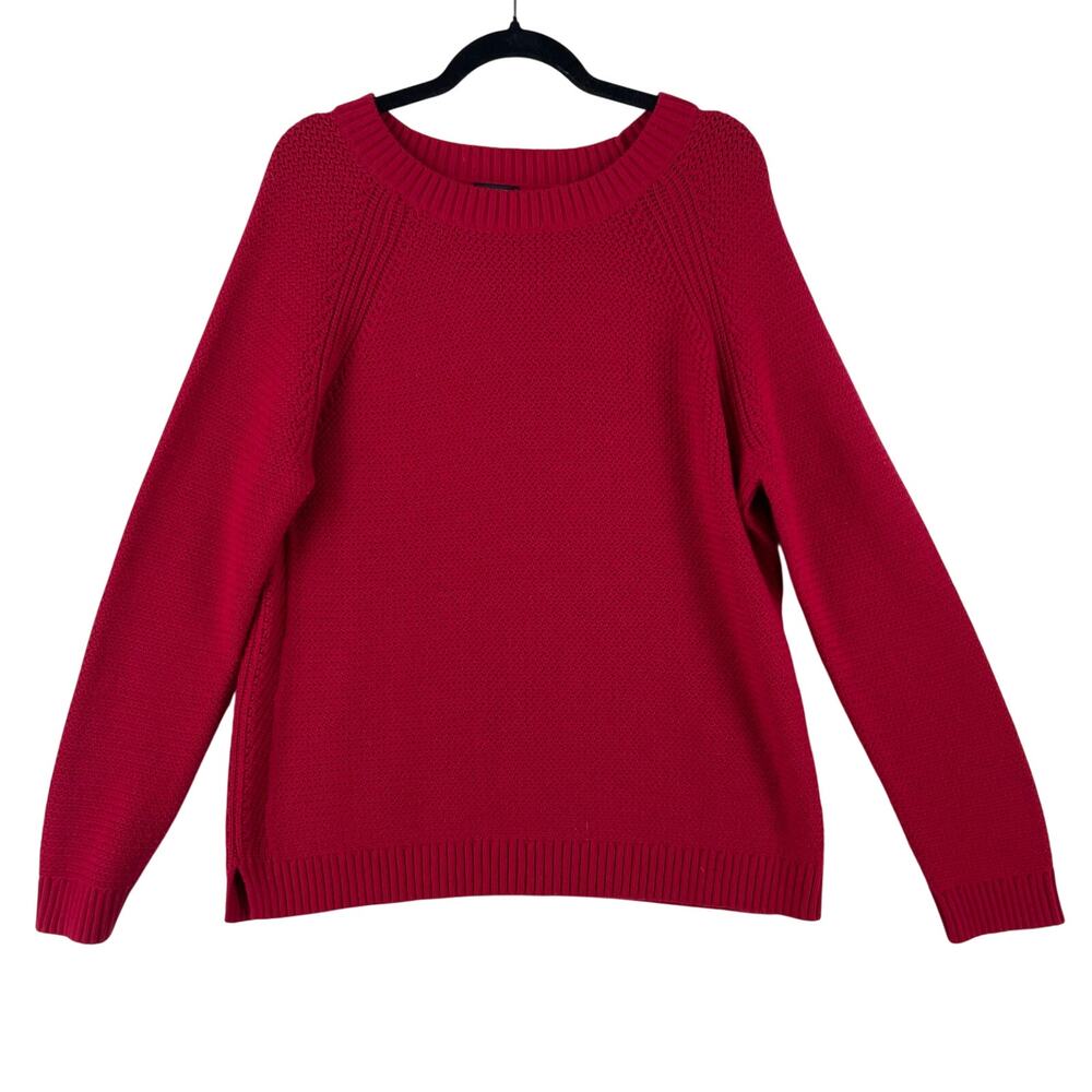Talbots Womens Textured Knit Raglan Sweater SZ XL Red Crewneck Lambswool Blend